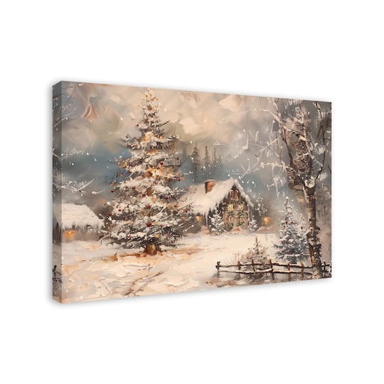 Snowy Christmas House 36" x 24" Canvas Wall Art